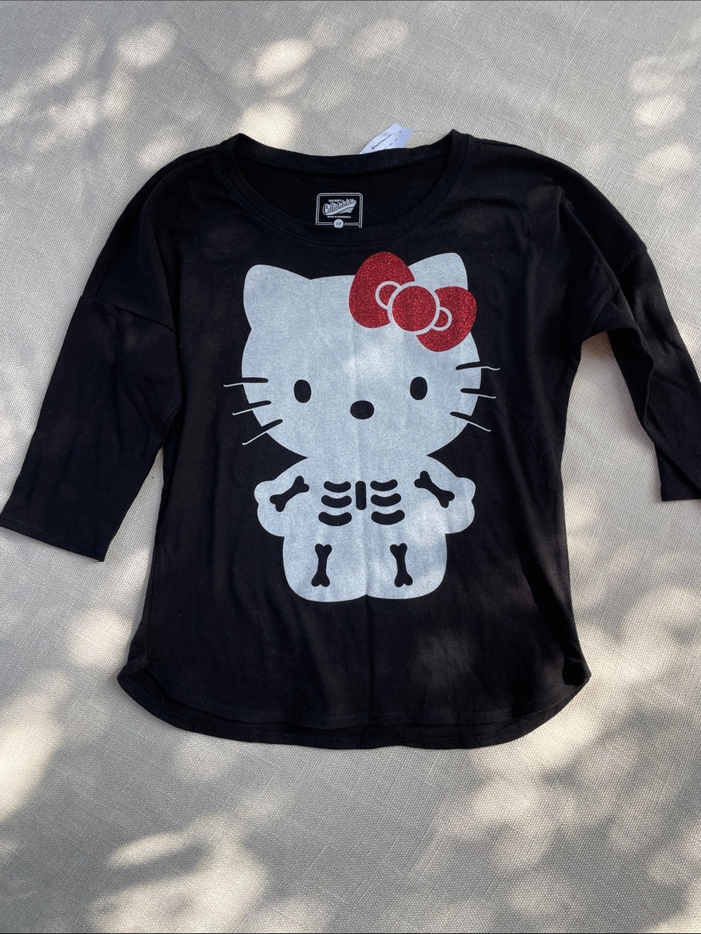 Hello Kitty Black 3/4 Long-Sleeve Top Skeleton Graphic Halloween